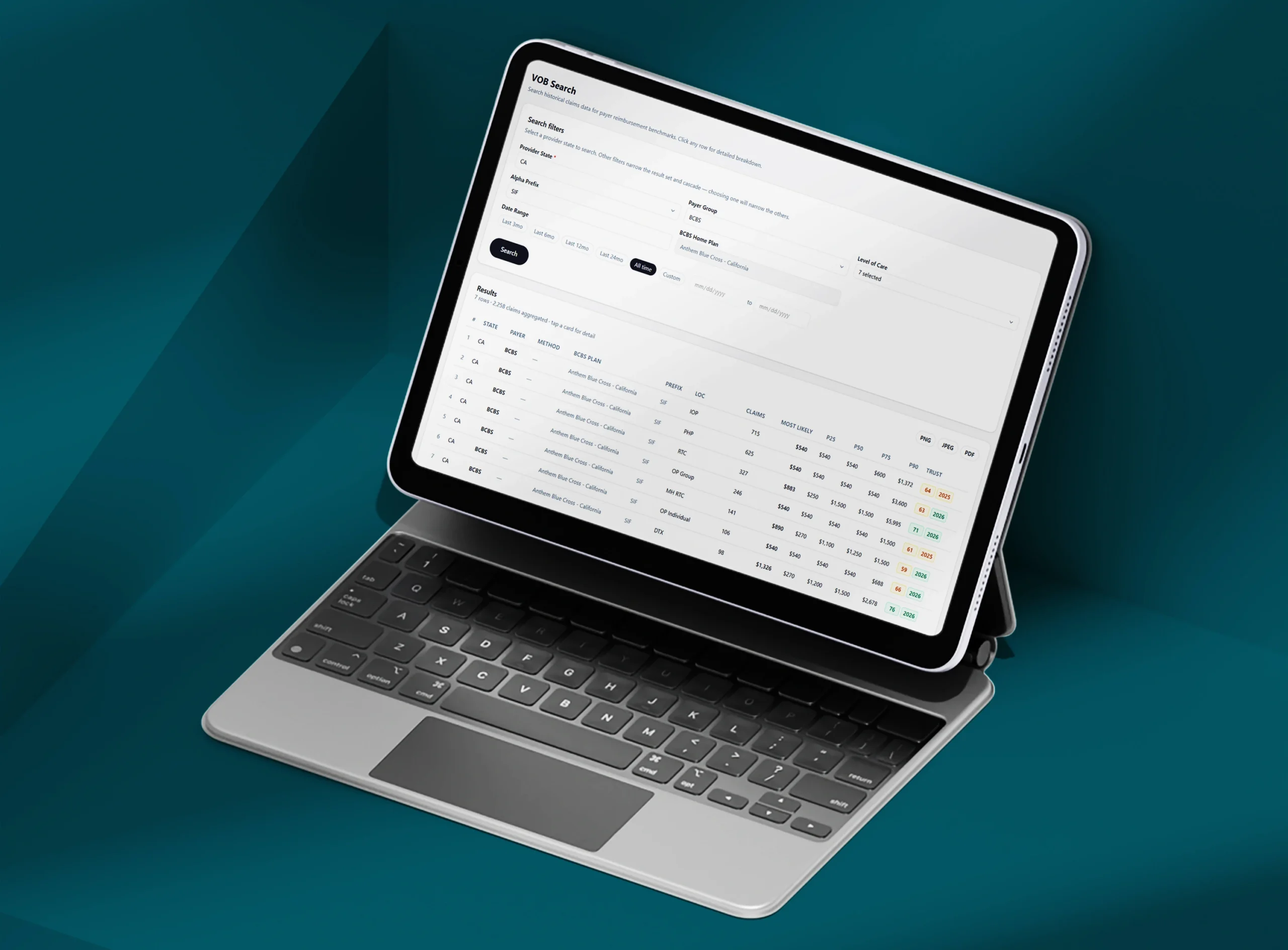 PayerLenz Reimbursement Benchmarks shown on a tablet device