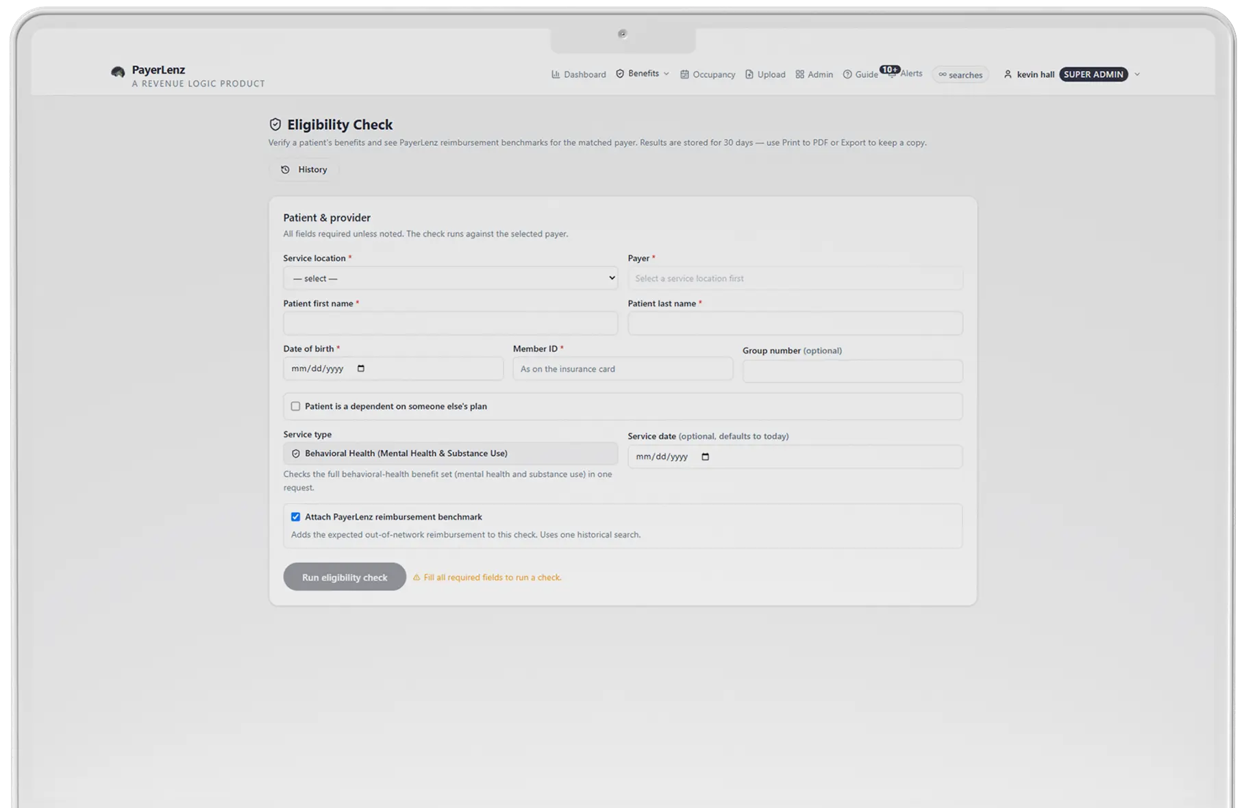 RealTime Eligibility screen