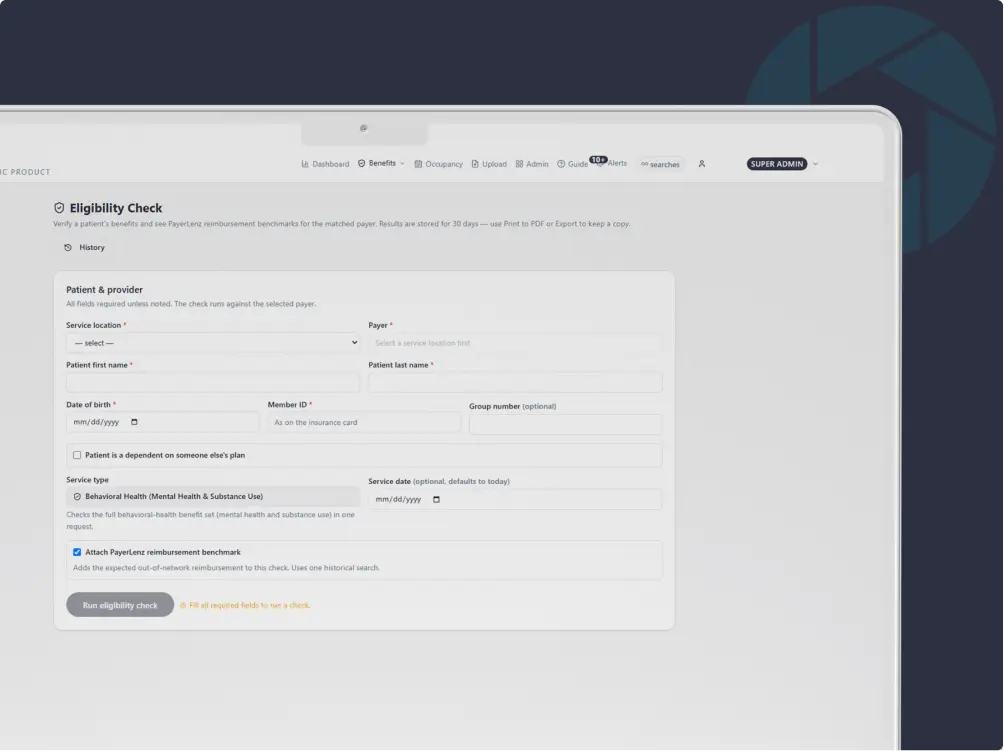 RealTime Eligibility check screen
