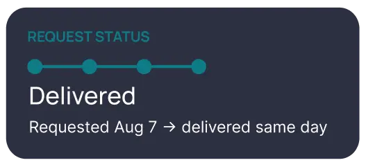Request status: Delivered, requested Aug 7, delivered same day