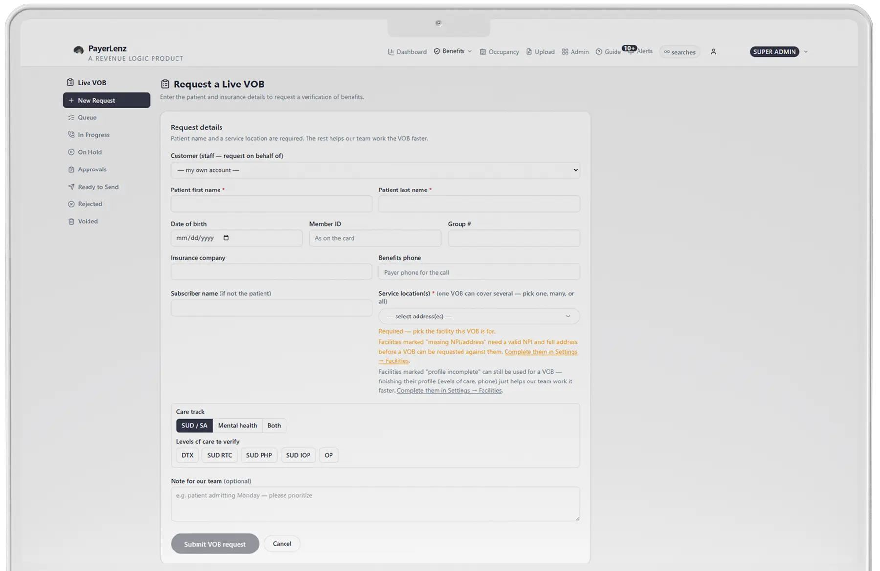 Live VOB queue and a completed verification worksheet